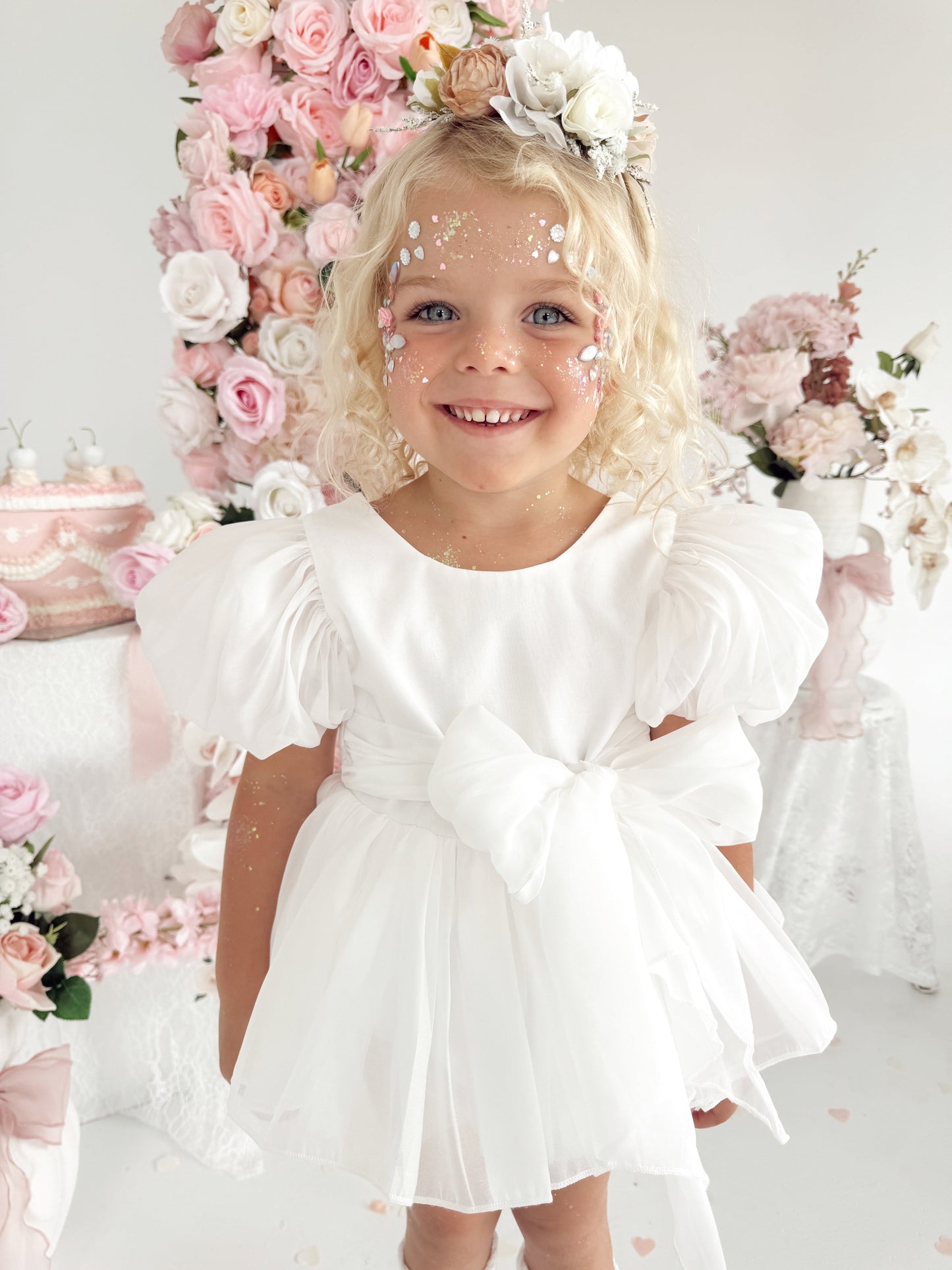 Clementine Matte White Organza Baby Girl Romper