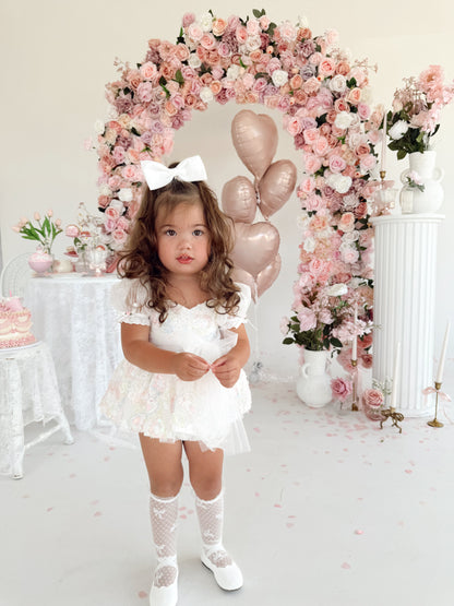 Josephine Lace Blossom Baby Girl Sequin White Tulle Party Romper