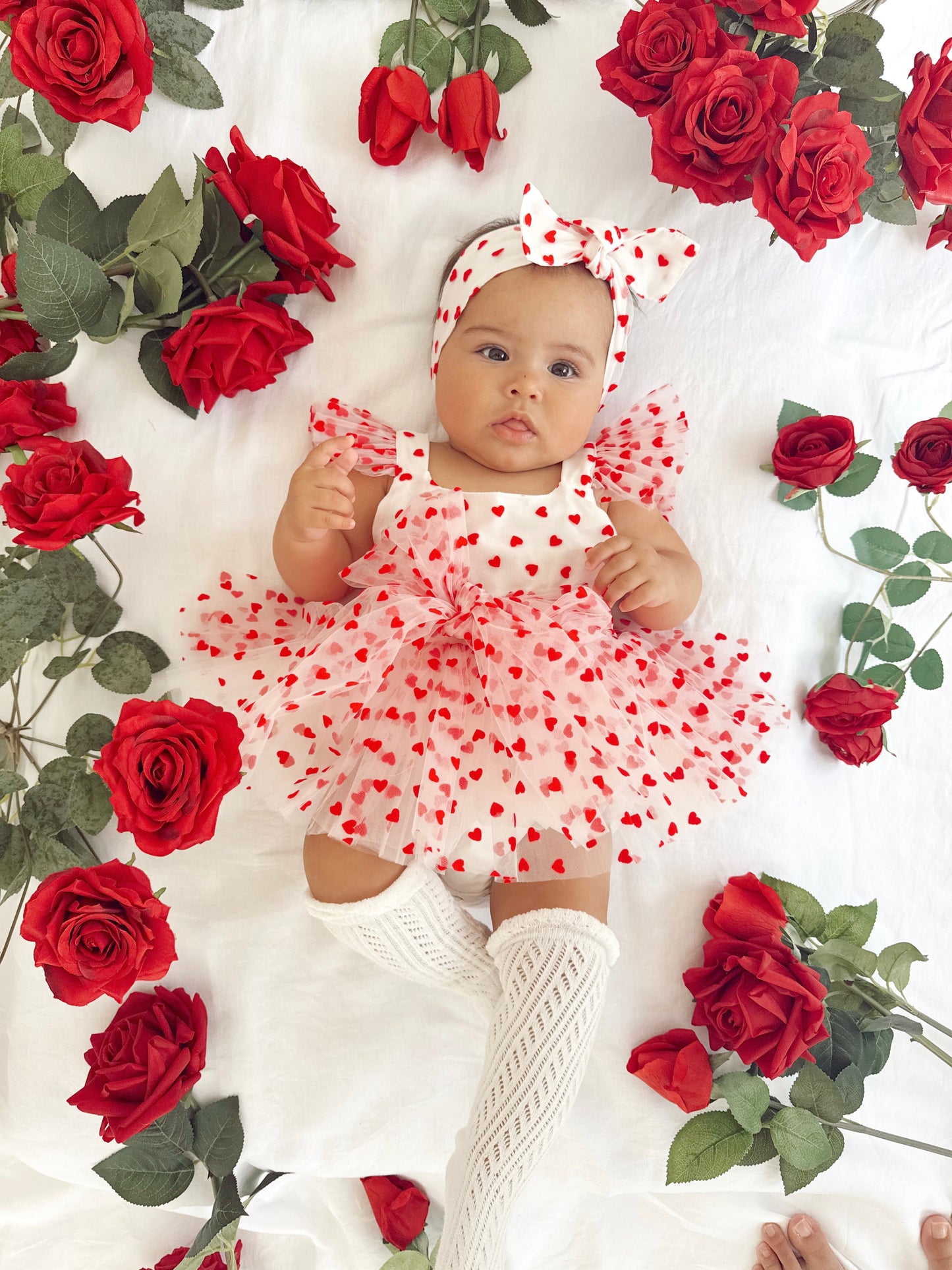 Valentina White Heart Baby Girl Tulle Party Romper