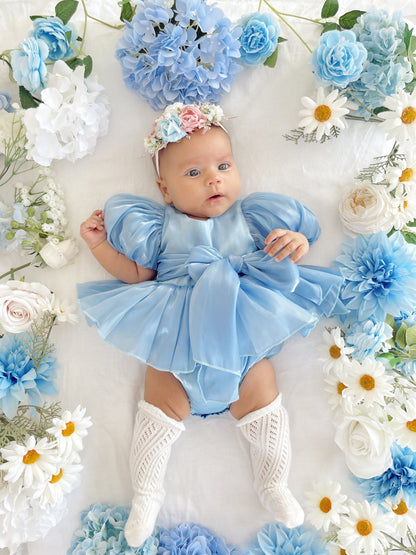 Dolly Dove Blue Organza Baby Girl Party Romper