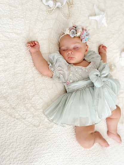 Mermaid Sequin Green Organza Baby Girl Party Romper