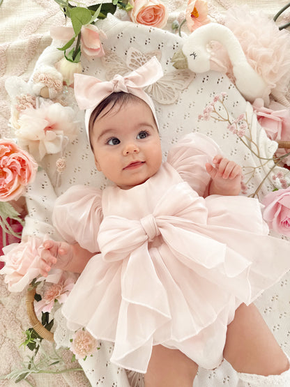 Scarlette Rose Petal Pink Organza Baby Girl Party Romper