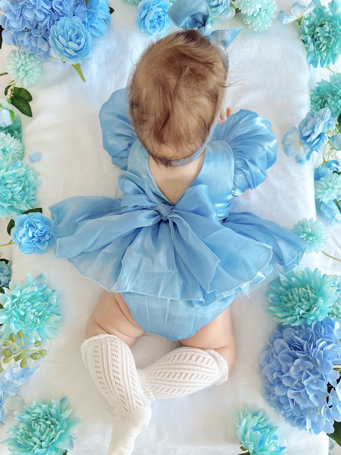 Dolly Dove Blue Organza Baby Girl Party Romper