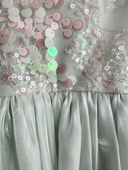 Mermaid Sequin Green Organza Baby Girl Party Romper