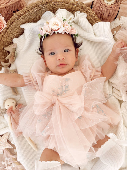 Swan Lake Ballerina Pink Embroidered Baby Girl Tulle Party Romper