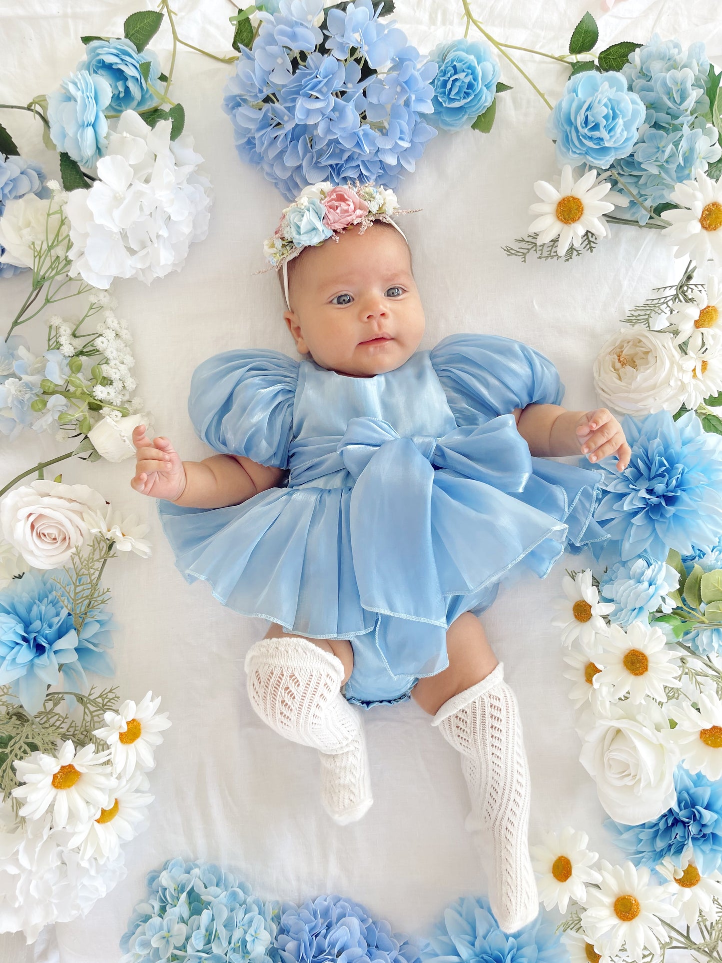 Dolly Dove Blue Organza Baby Girl Party Romper