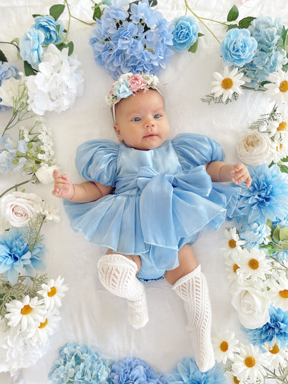 Dolly Dove Blue Organza Baby Girl Party Romper