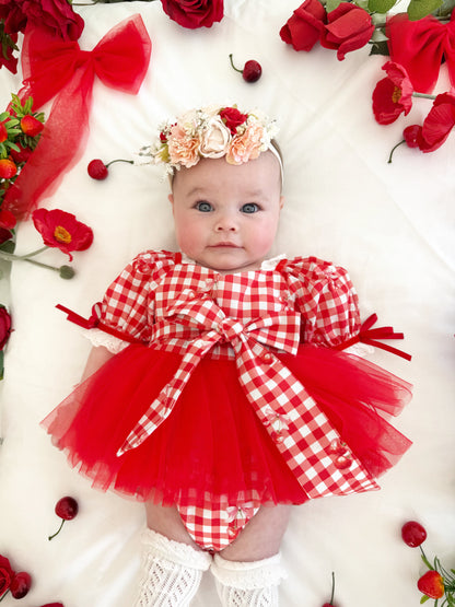 Cherry Lane Red Gingham Baby Girl Tulle Party Romper