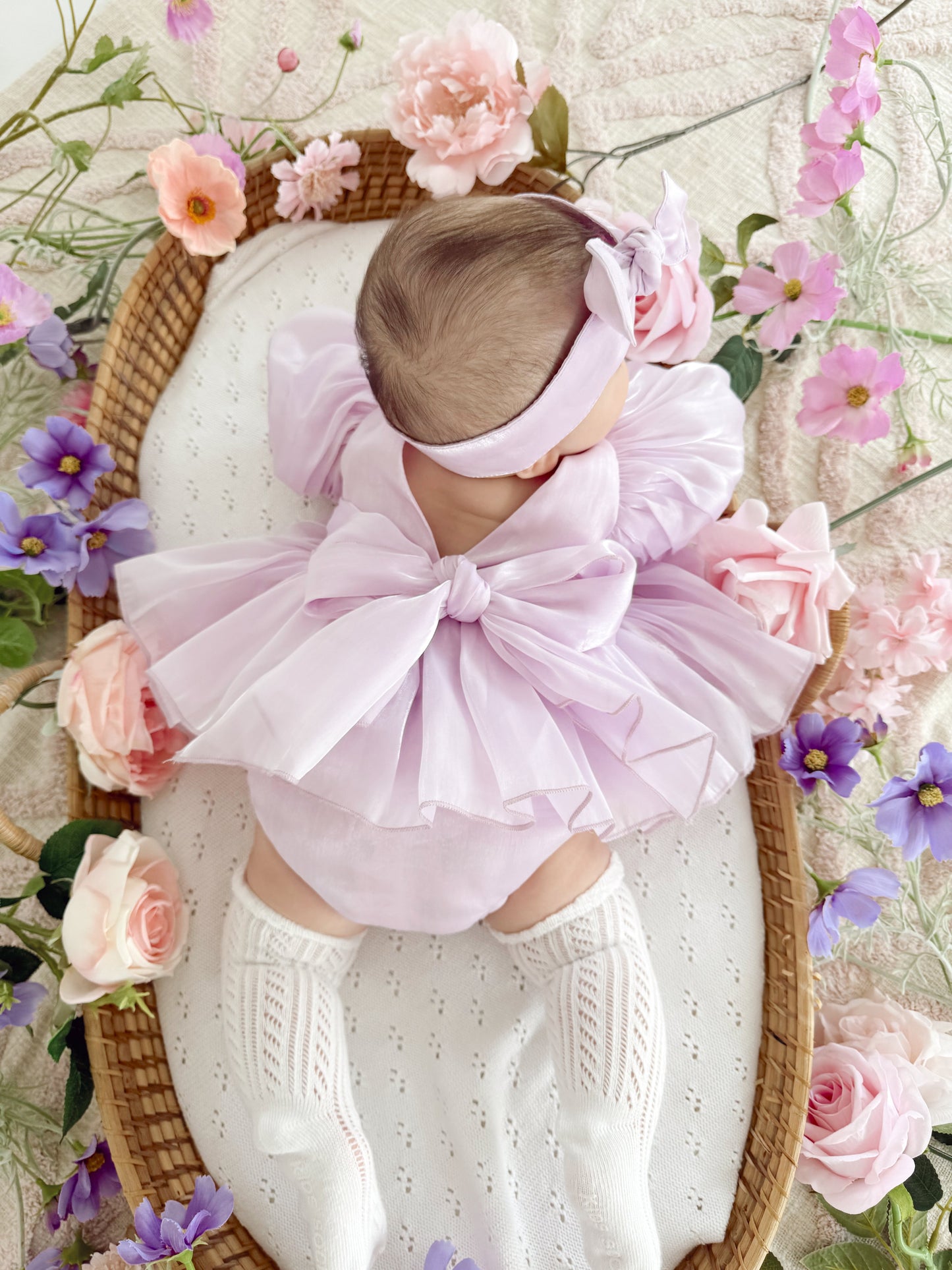 Scarlette Rose Purple Pearl Organza Baby Girl Party Romper
