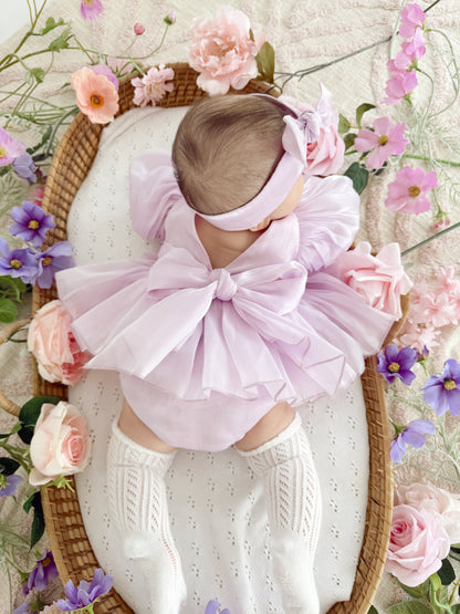 Scarlette Rose Purple Pearl Organza Baby Girl Party Romper