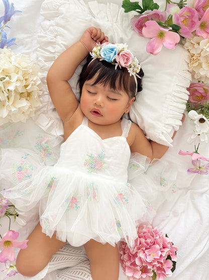 Aletta White Embroidered Baby Girl Tulle Party Romper
