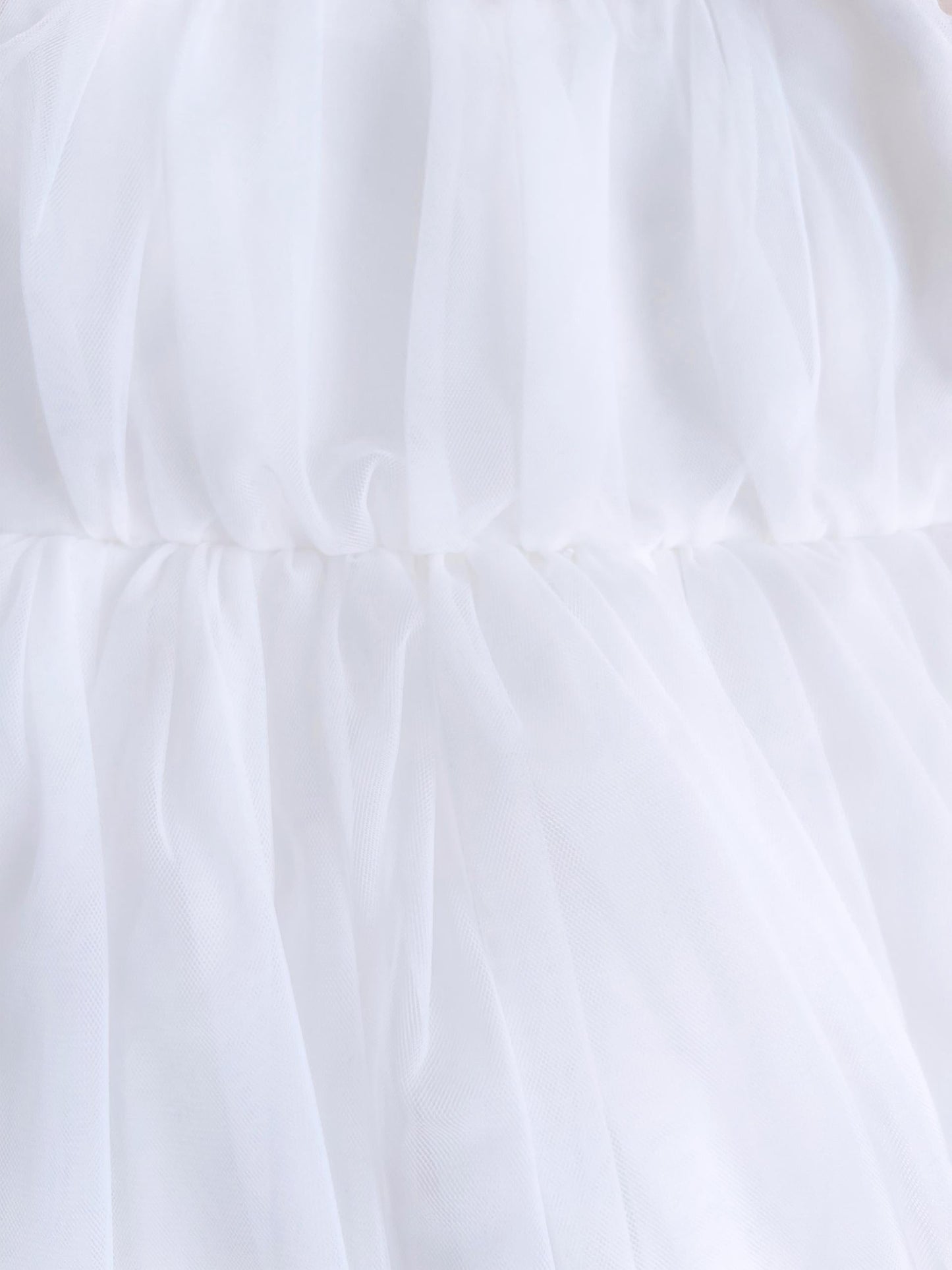 White Flower Fairy Baby Girl Tulle Romper