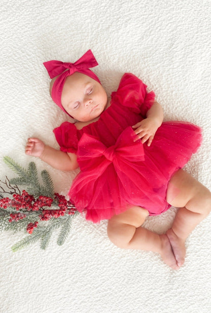 Flower Fairy Romper Ruby Red Sparkle Baby Girl Romper