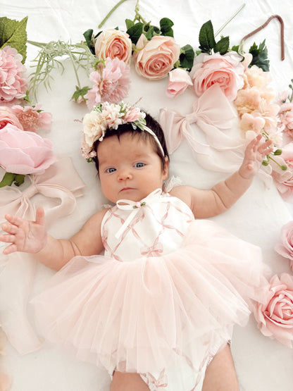 Rosette Pink Bow Baby Girl Tulle Party Romper