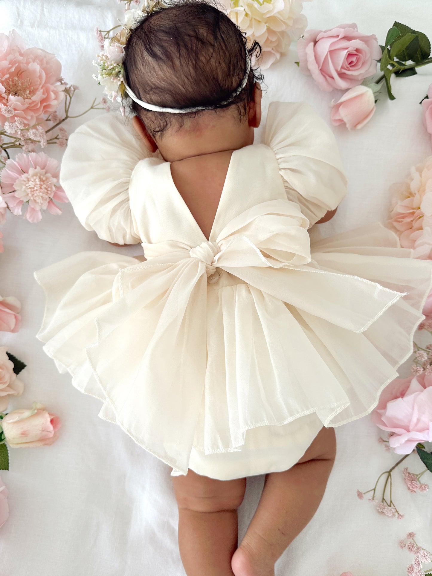 Clementine Matte Cream Organza Baby Girl Romper
