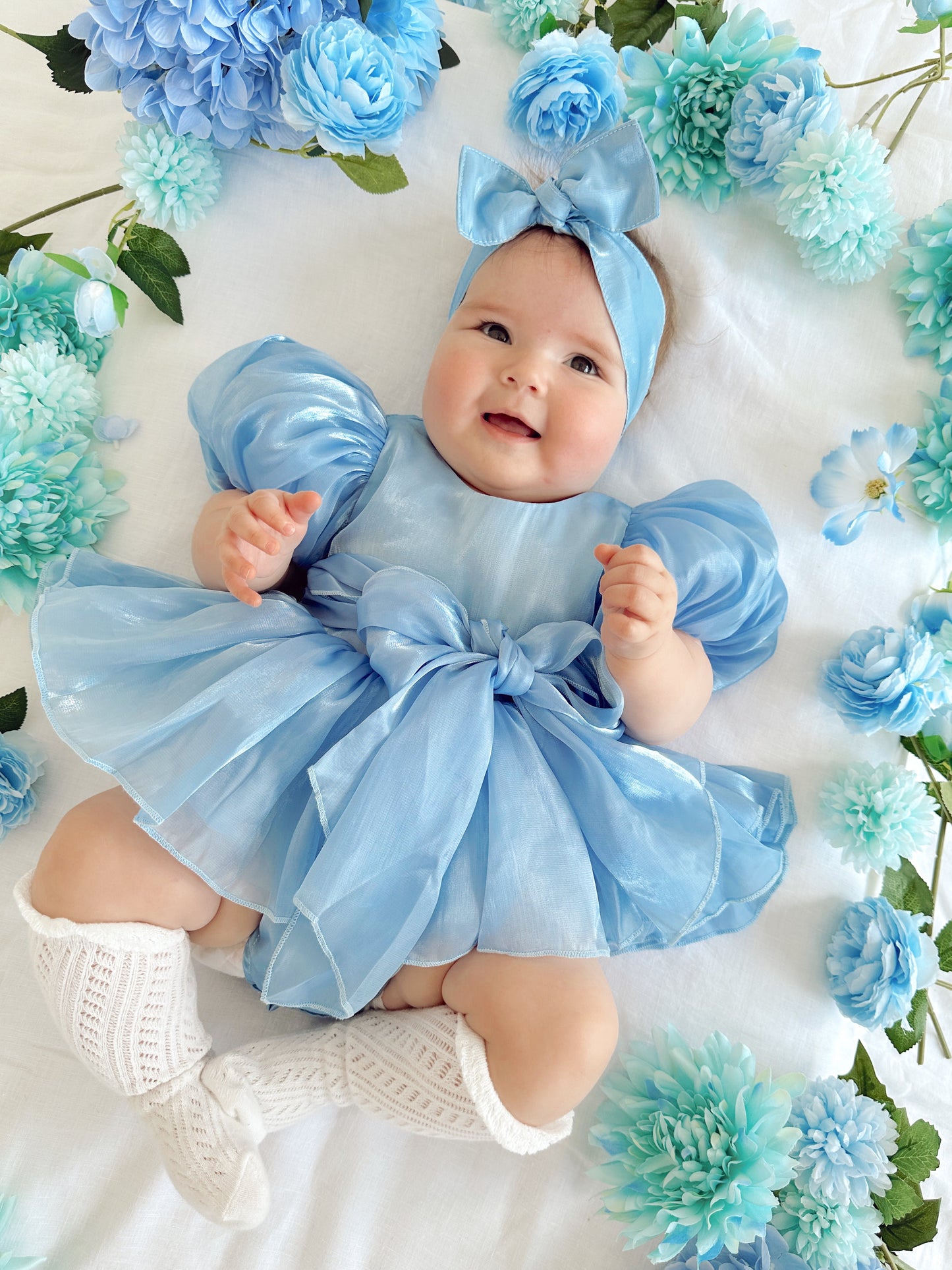 Dolly Dove Blue Organza Baby Girl Party Romper