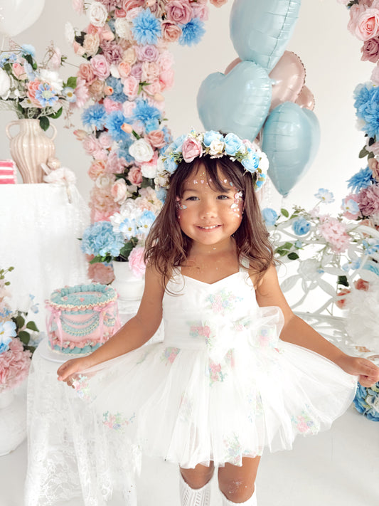 Aletta White Embroidered Baby Girl Tulle Party Romper