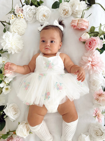 Aletta White Embroidered Baby Girl Tulle Party Romper