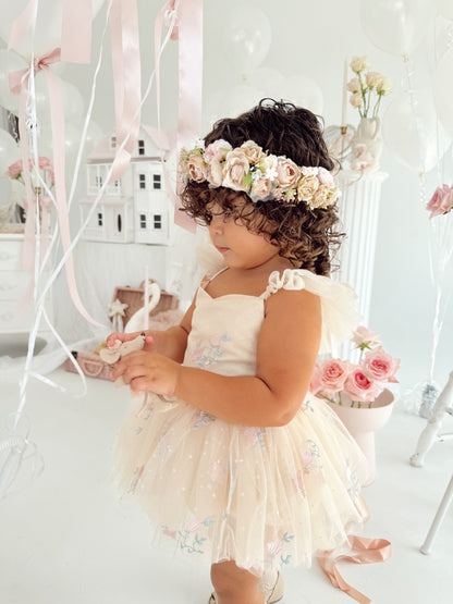 The Rose Champagne Embroidered Baby Girl Tulle Party Romper