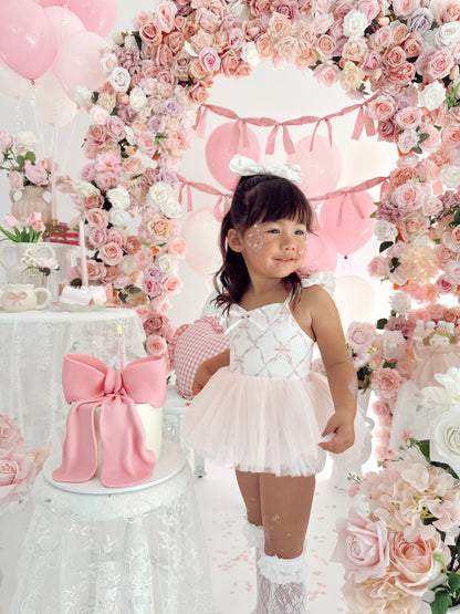 Rosette Pink Bow Baby Girl Tulle Party Romper