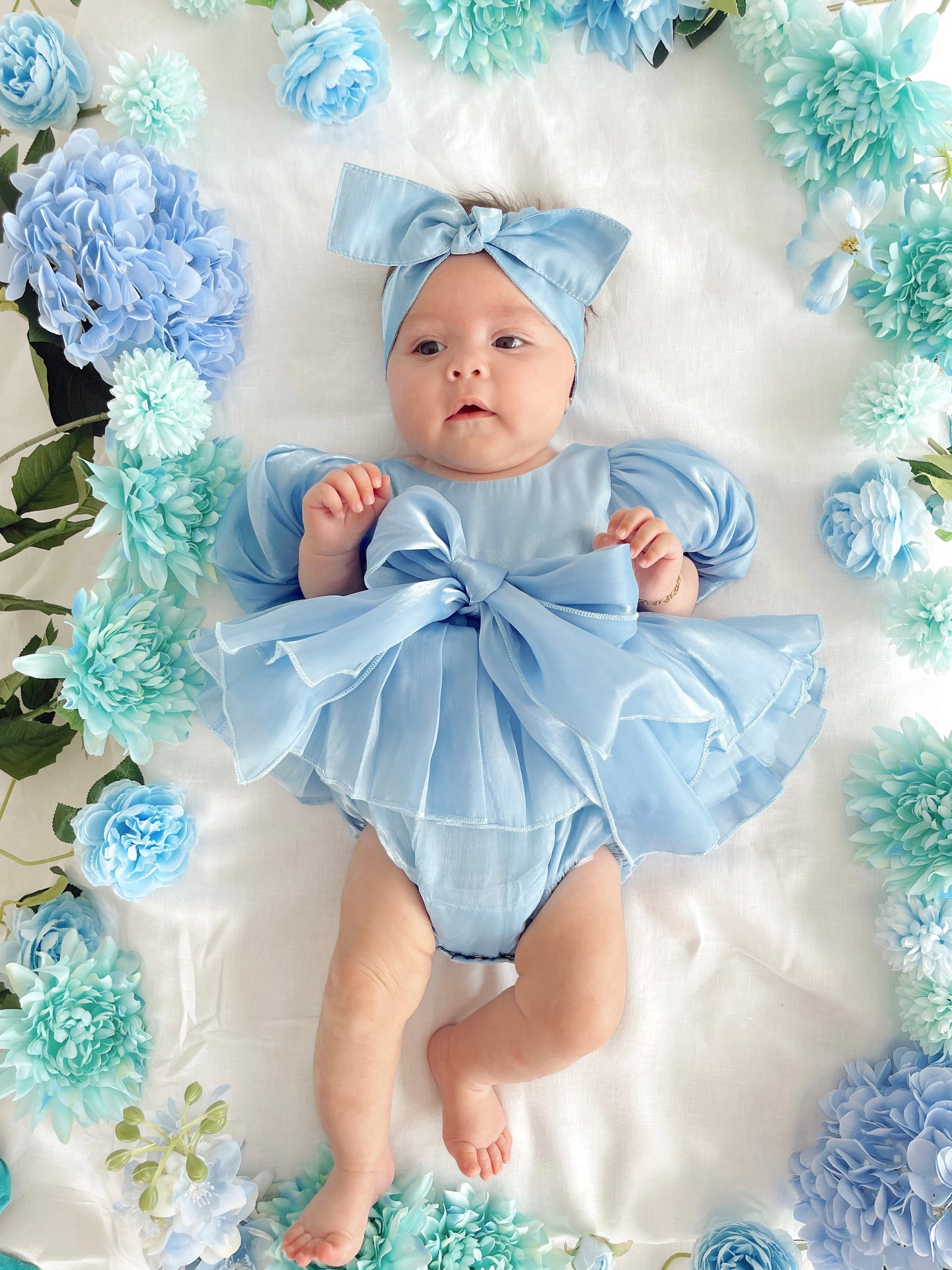 Dolly Dove Blue Organza Baby Girl Party Romper