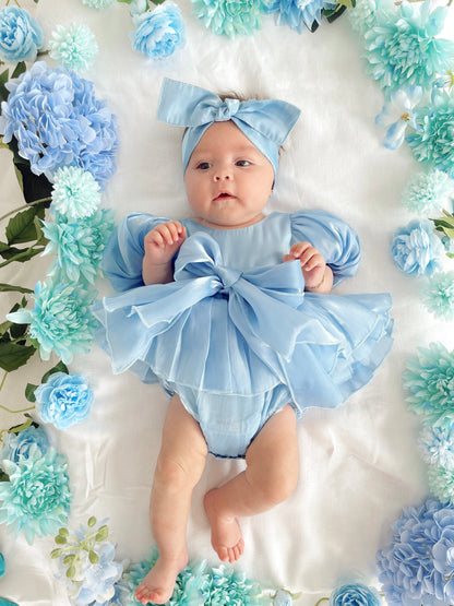Dolly Dove Blue Organza Baby Girl Party Romper