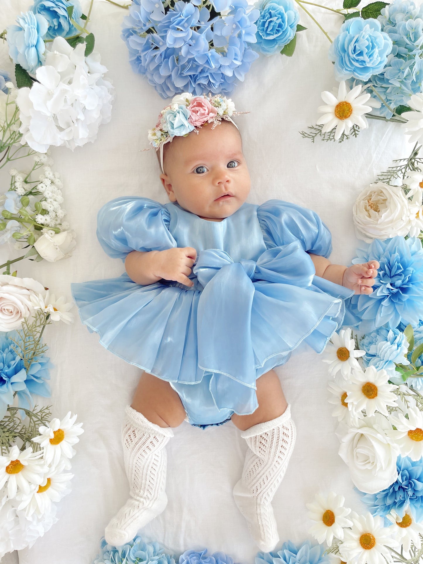Dolly Dove Blue Organza Baby Girl Party Romper