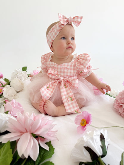 Berry Bliss Pink Gingham Baby Girl Tulle Party Romper