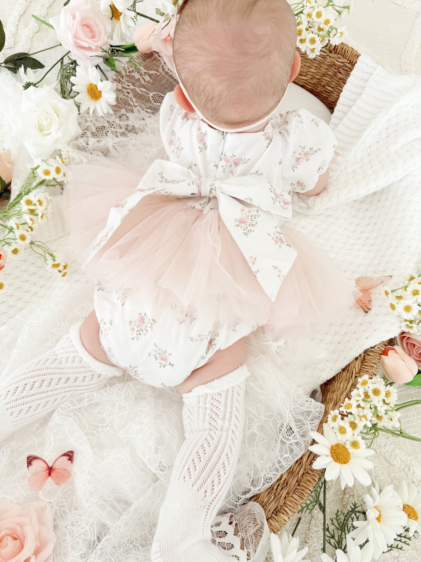 Odessa Flower Perfect Pink Floral Baby Girl Tulle Party Romper