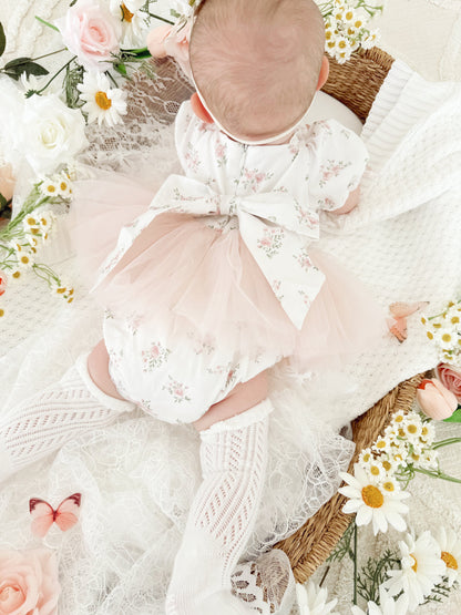 Odessa Flower Perfect Pink Floral Baby Girl Tulle Party Romper