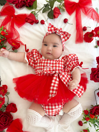 Cherry Lane Red Gingham Baby Girl Tulle Party Romper