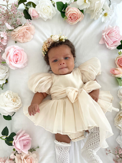 Clementine Matte Cream Organza Baby Girl Romper