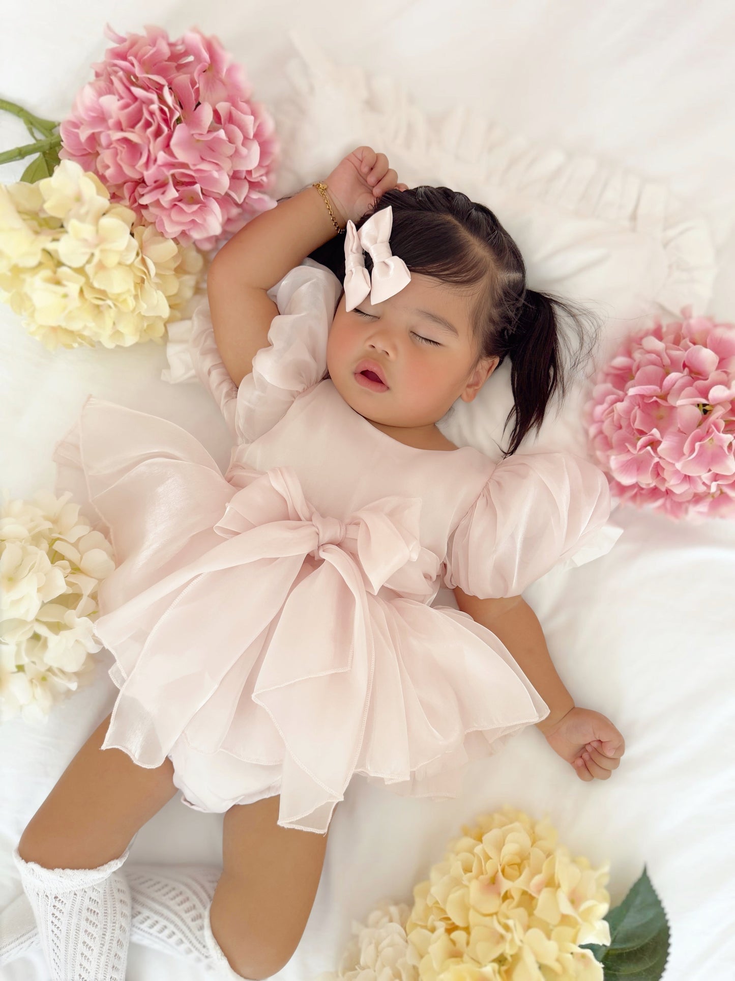 Scarlette Rose Petal Pink Organza Baby Girl Party Romper