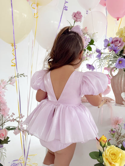 Scarlette Rose Purple Pearl Organza Baby Girl Party Romper
