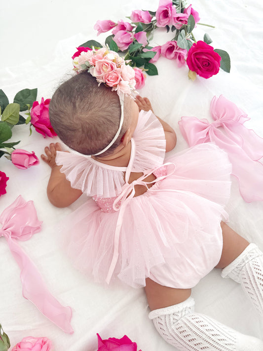 Polly Candy Pink Sequin Baby Girl Tulle Party Romper