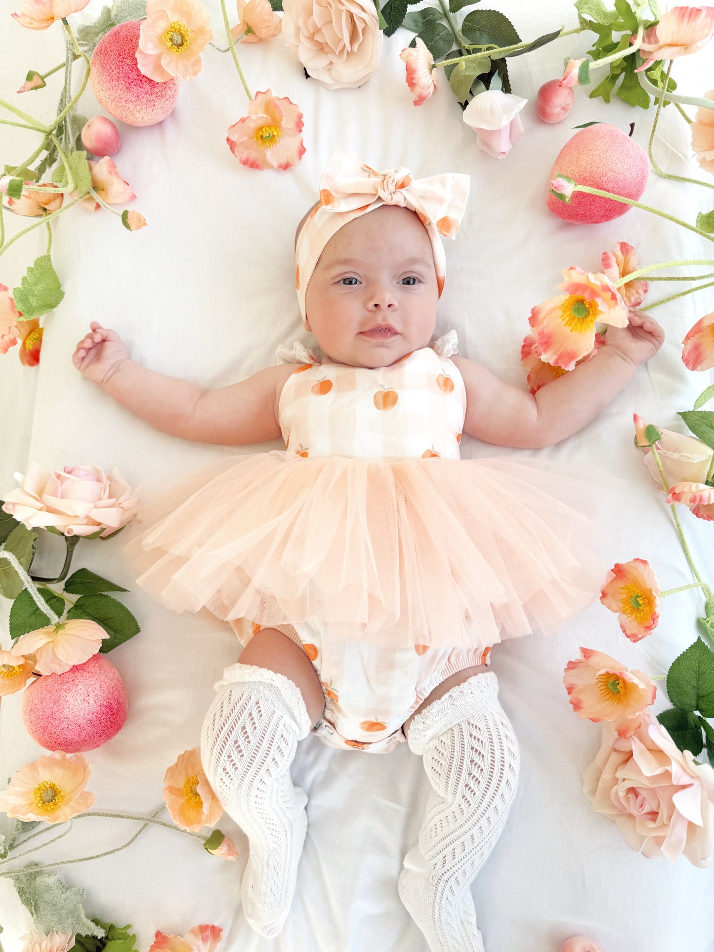 Peach Sorbet Gingham Baby Girl Tulle Party Romper