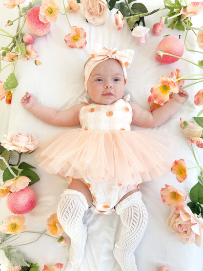 Peach Sorbet Gingham Baby Girl Tulle Party Romper