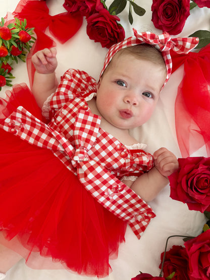 Cherry Lane Red Gingham Baby Girl Tulle Party Romper