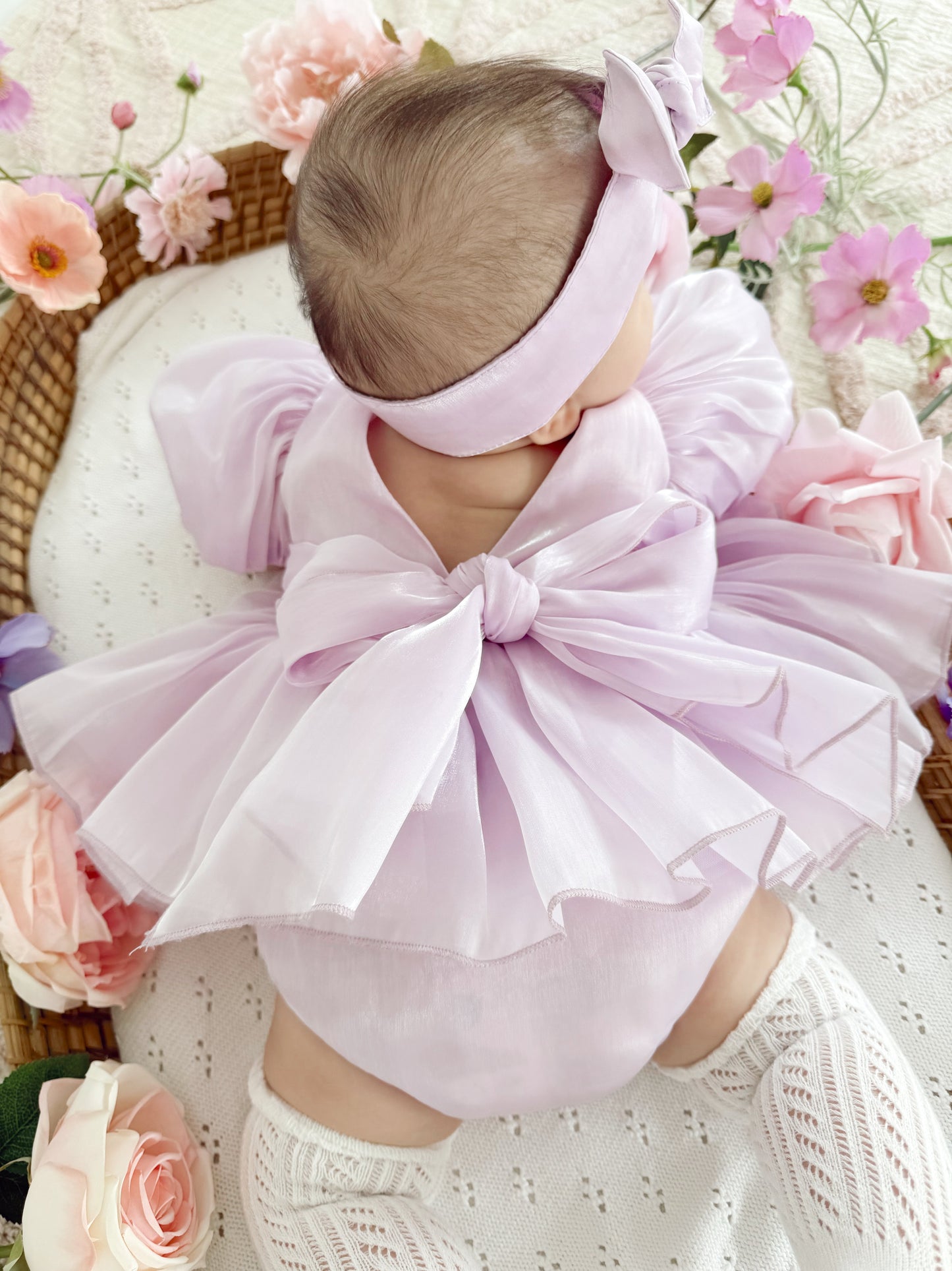 Scarlette Rose Purple Pearl Organza Baby Girl Party Romper