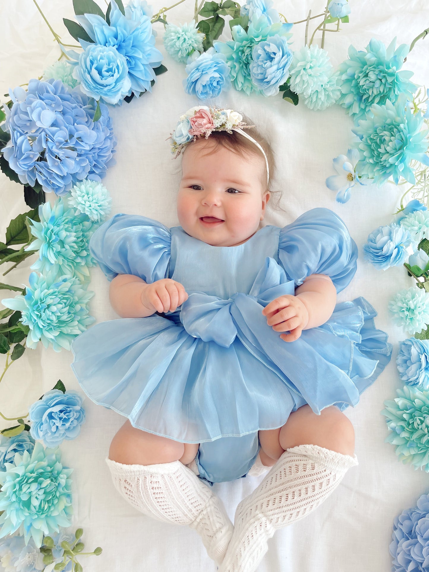 Dolly Dove Blue Organza Baby Girl Party Romper
