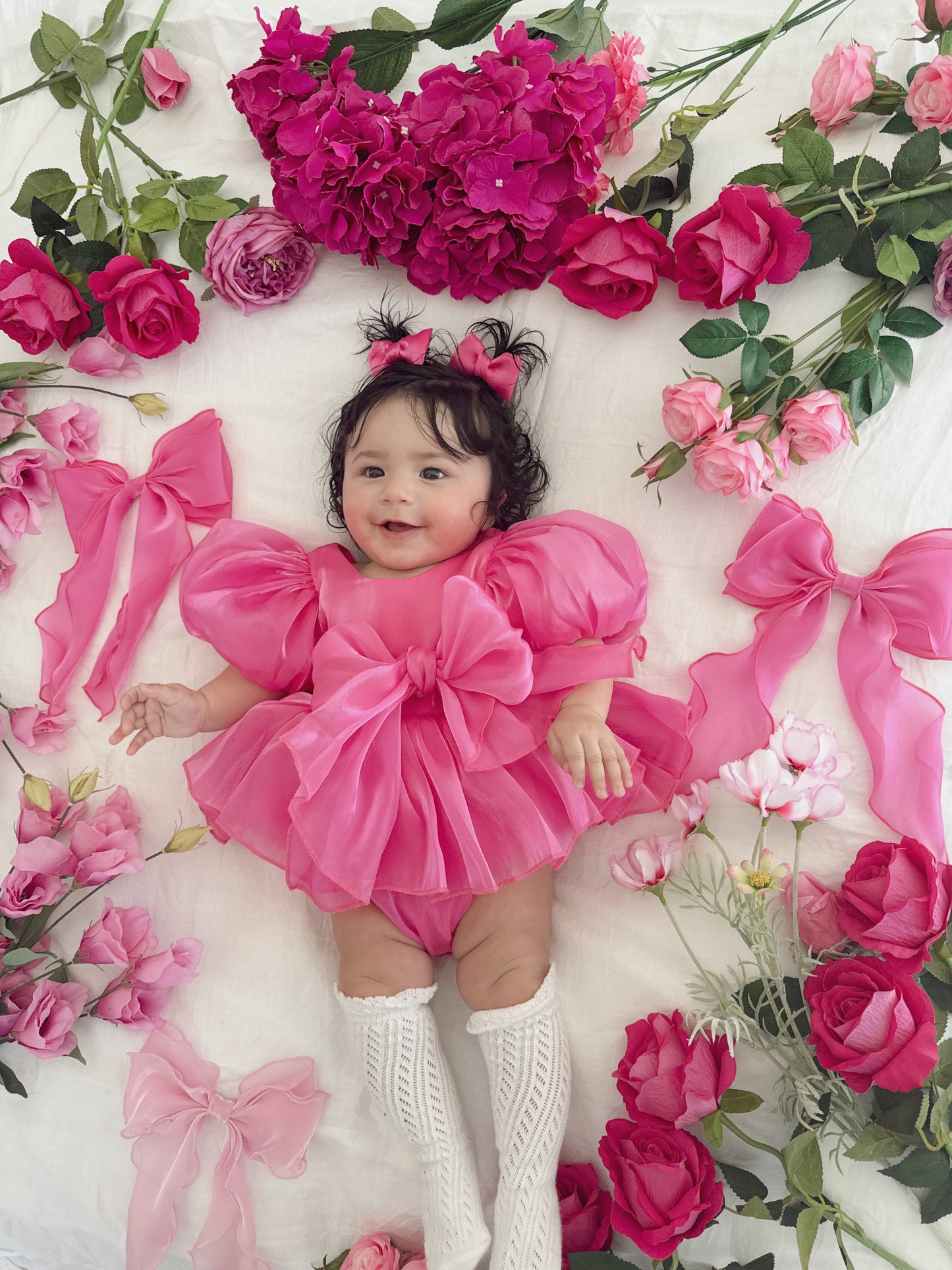 Dolly Fuchsia Pink Organza Baby Girl Party Romper