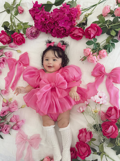 Dolly Fuchsia Pink Organza Baby Girl Party Romper