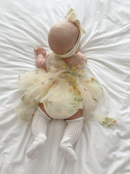 Sugar Plum Lemon Baby Girl Tulle Party Romper