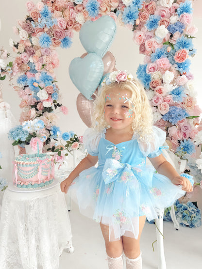 Afina Blue Embroidered Baby Girl Tulle Party Romper