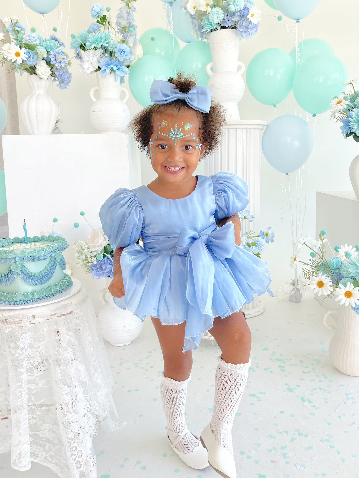 Dolly Dove Blue Organza Baby Girl Party Romper