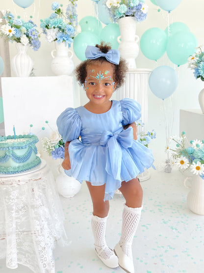 Dolly Dove Blue Organza Baby Girl Party Romper
