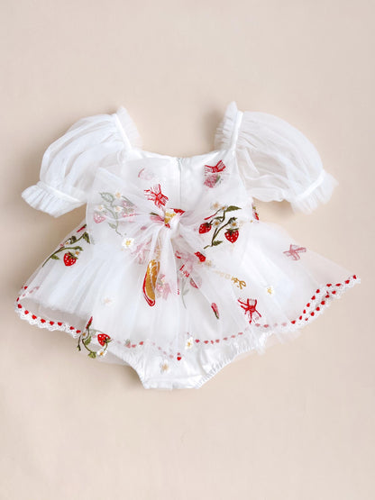 Strawberry Fields White Baby Girl Tulle Party Romper