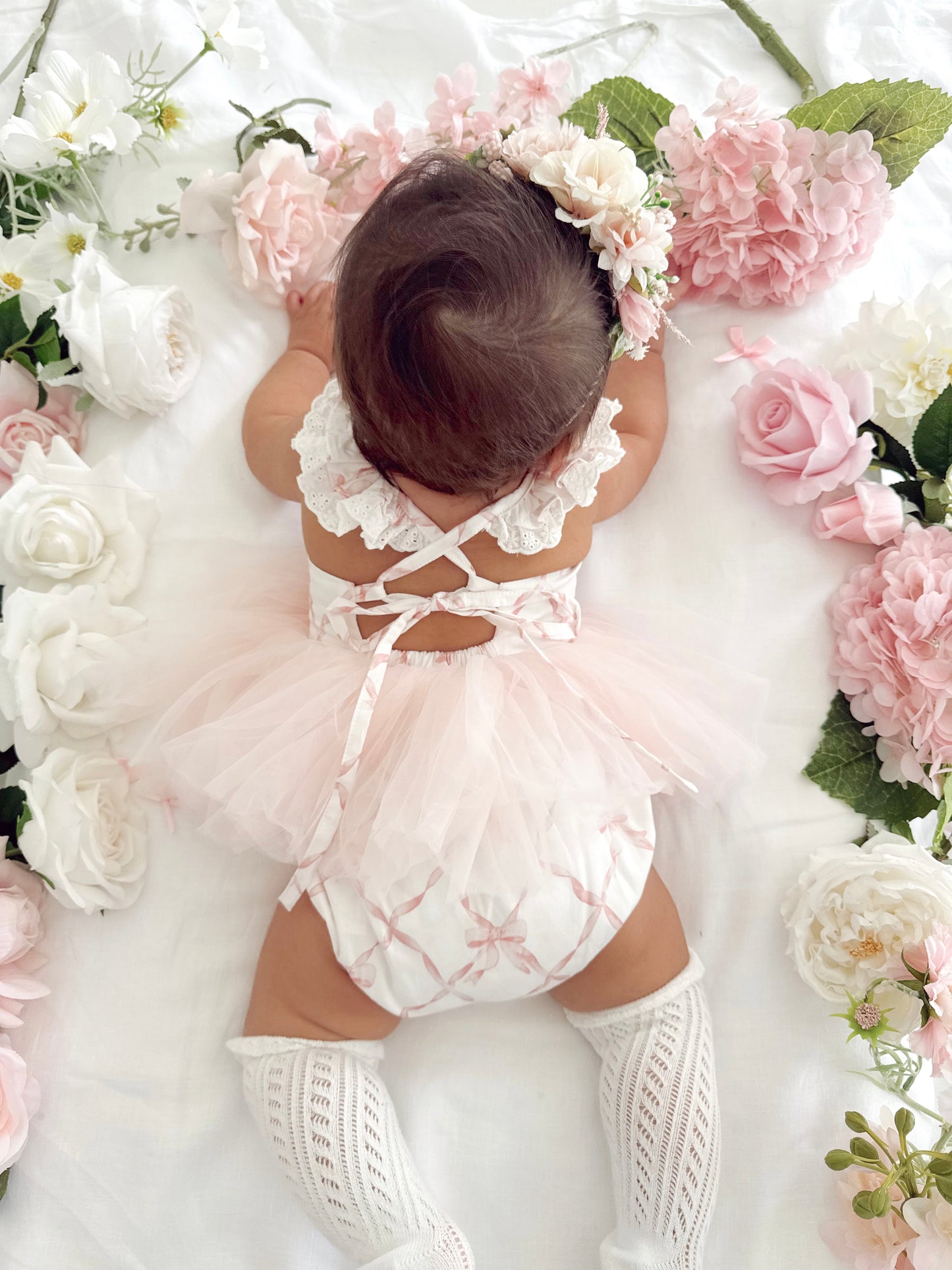 Rosette Pink Bow Baby Girl Tulle Party Romper