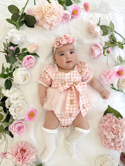 Berry Bliss Pink Gingham Baby Girl Tulle Party Romper