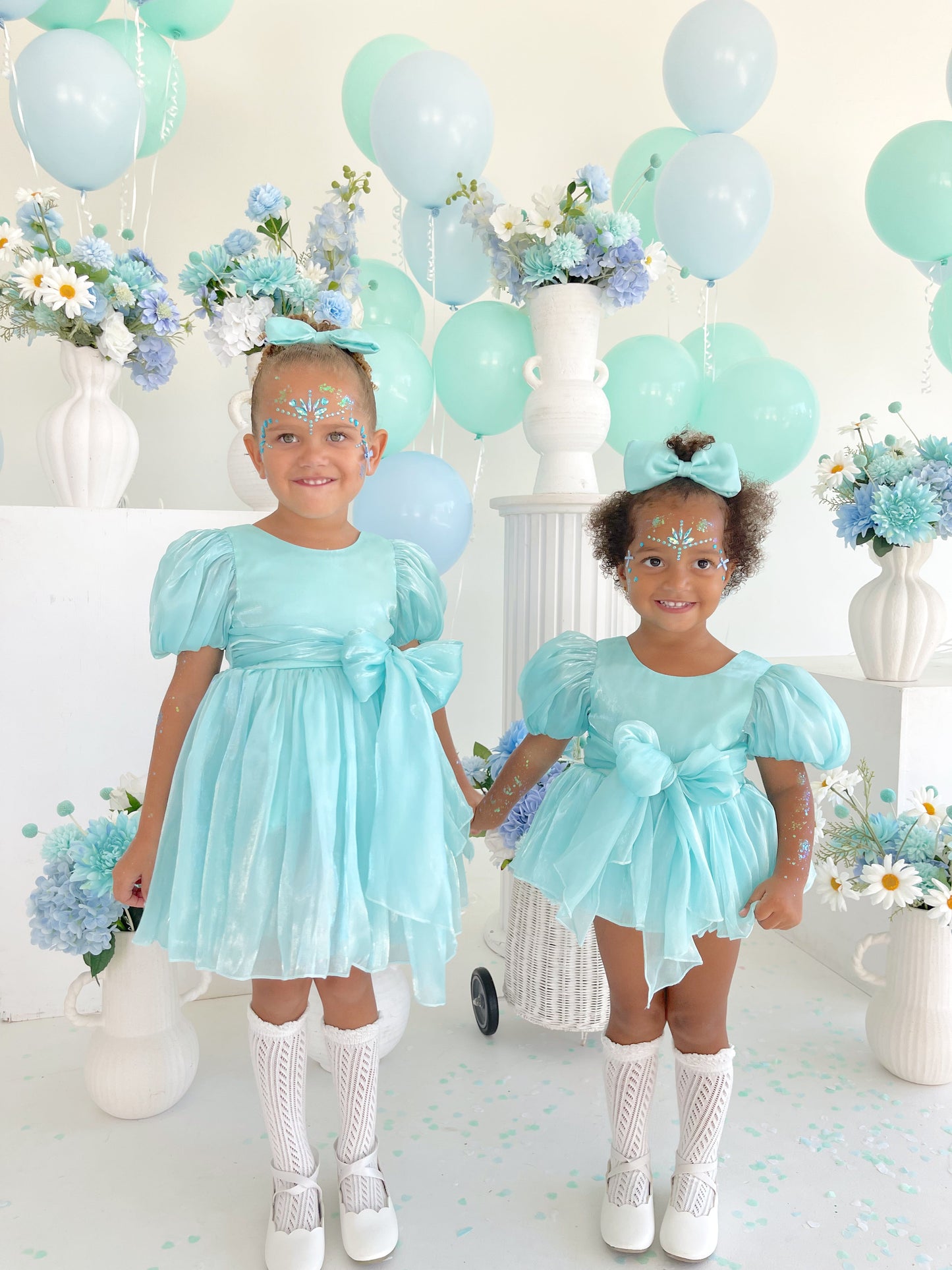 Dolly Turquoise Sky Organza Baby Girl Blue Party Romper